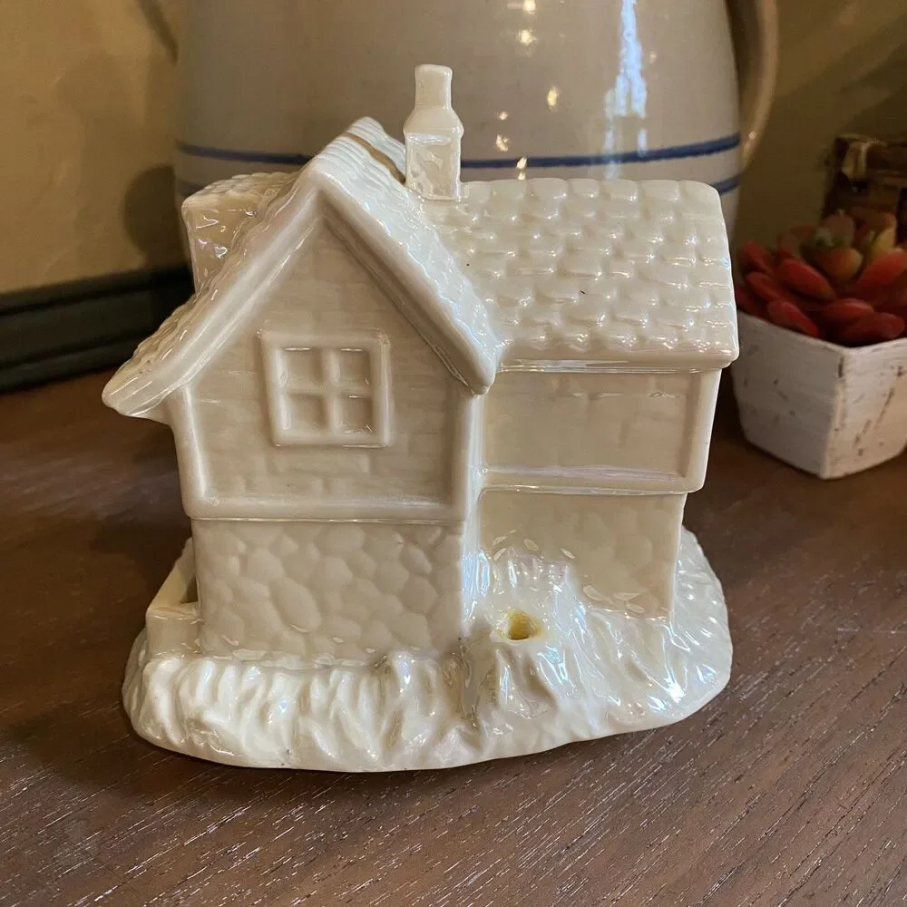 Vtg Sankyo Flocked Christmas House Music Box Japan Cottage Village MCM Putz Work